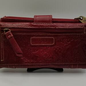 Relic Tri-Fold Snap Wallet Red and Brown Textured Faux Leather Organizer